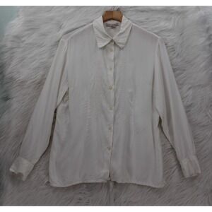 VTG 90's Karavan Embroidered Long Sleeve Button Up Top Womens L White Rayon #733